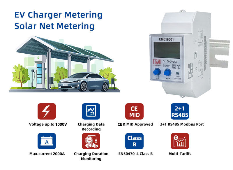 EM619001 200A 1000V 75mV Shunt Solar Din Rail Bidirectional DC Smart Energy Meter with RS485 Modbus